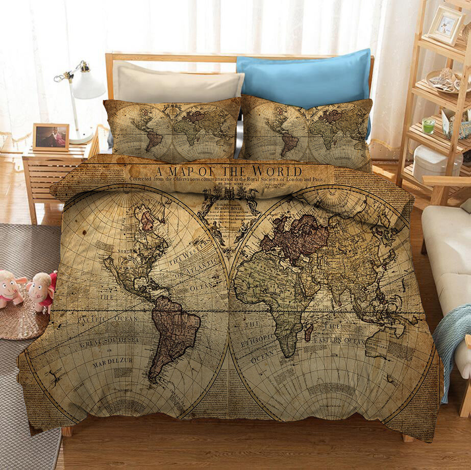 Map Of The World Duvet Cover Quilt Cover Pillowcase Bedding Set Bed Linen Home Bedroom Decor