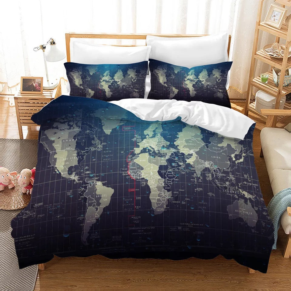 Map Of The World Duvet Cover Quilt Cover Pillowcase Bedding Set Bed Linen Home Bedroom Decor