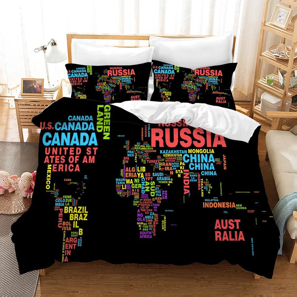 Map Of The World Duvet Cover Quilt Cover Pillowcase Bedding Set Bed Linen Home Bedroom Decor