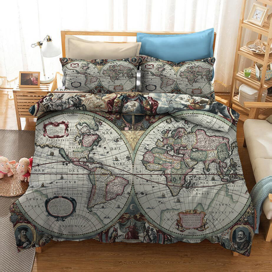 Map Of The World Duvet Cover Quilt Cover Pillowcase Bedding Set Bed Linen Home Bedroom Decor