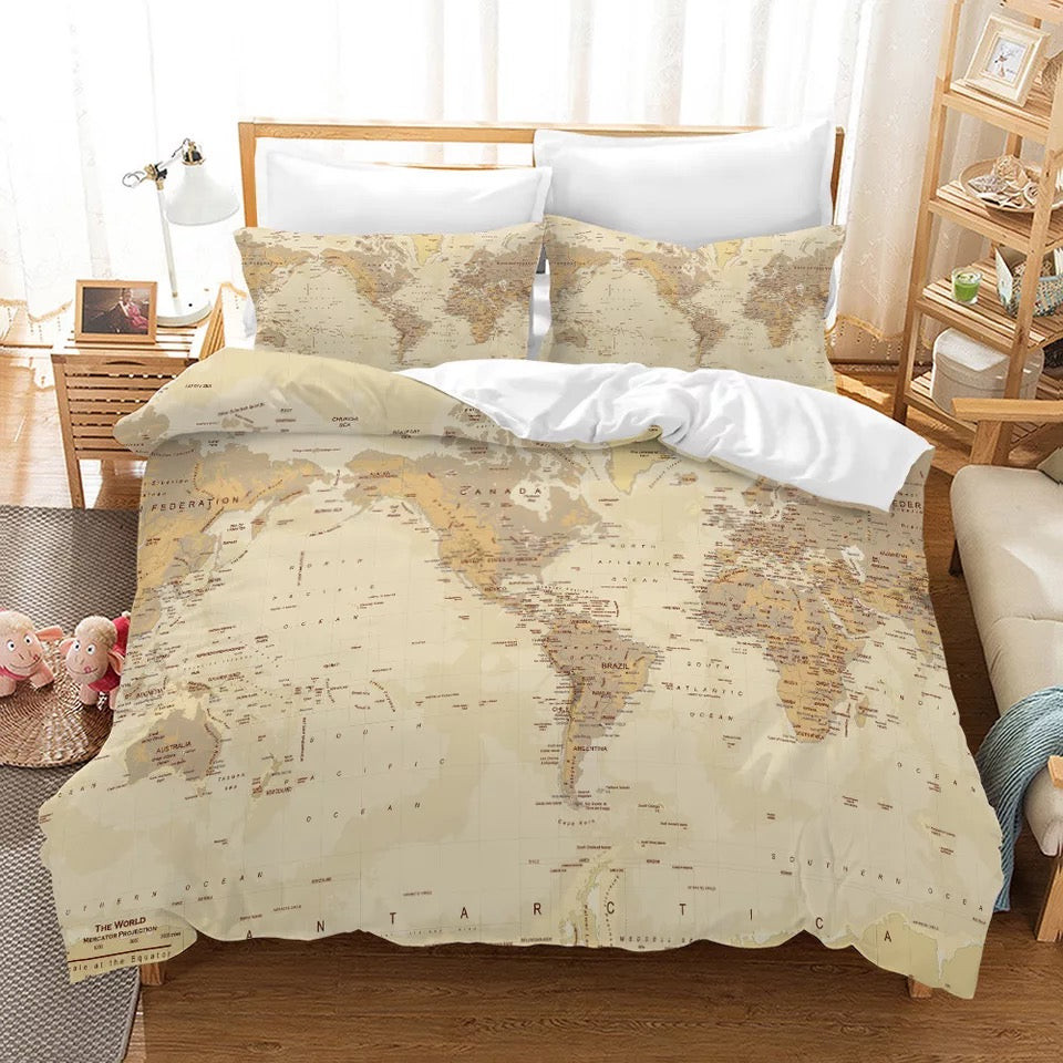 Map Of The World Duvet Cover Quilt Cover Pillowcase Bedding Set Bed Linen Home Bedroom Decor