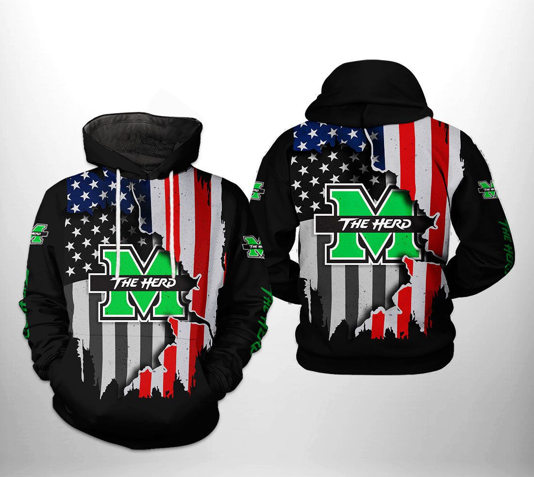 Marshall Thundering Herd NCAA US Flag 3D All Over Print Hoodie & Zip Hoodie