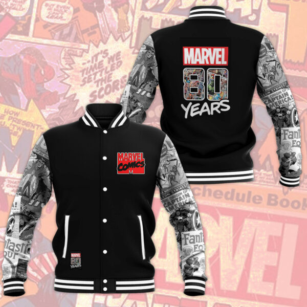 Marvel 80 Years Fashion Baseball Jacket for Men & Women | Superhero Fan Gift
