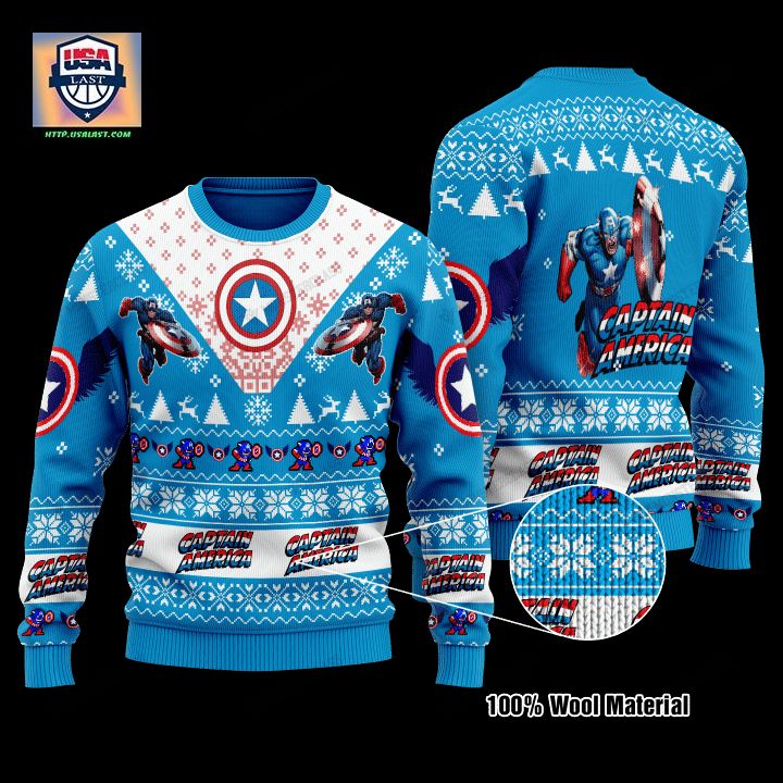 Marvel Comics Captain America Light Blue Christmas Sweater
