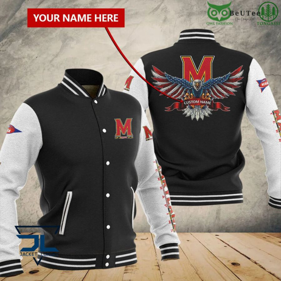 Maryland Terrapins Personalized Name Black Varsity Baseball Jacket for Men & Women | NCAA Team Fan Gift