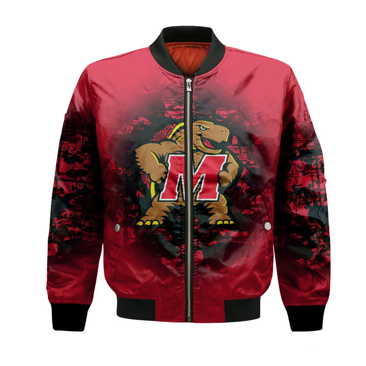 Maryland Terrapins Personalized Text Number Red Bomber Jacket | NCAA College Team Jacket for Men & Women | Sports Fan Gift