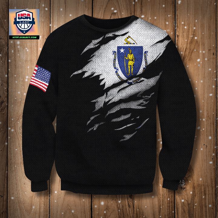 Massachusetts State Flag 3D Sweater Massachusetts Flag American Flag Pride Gift For Him