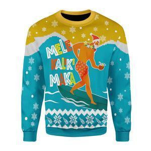 Mele Kalikimaka Surfing Santa Ugly Christmas Sweater, Perfect Holiday Gift