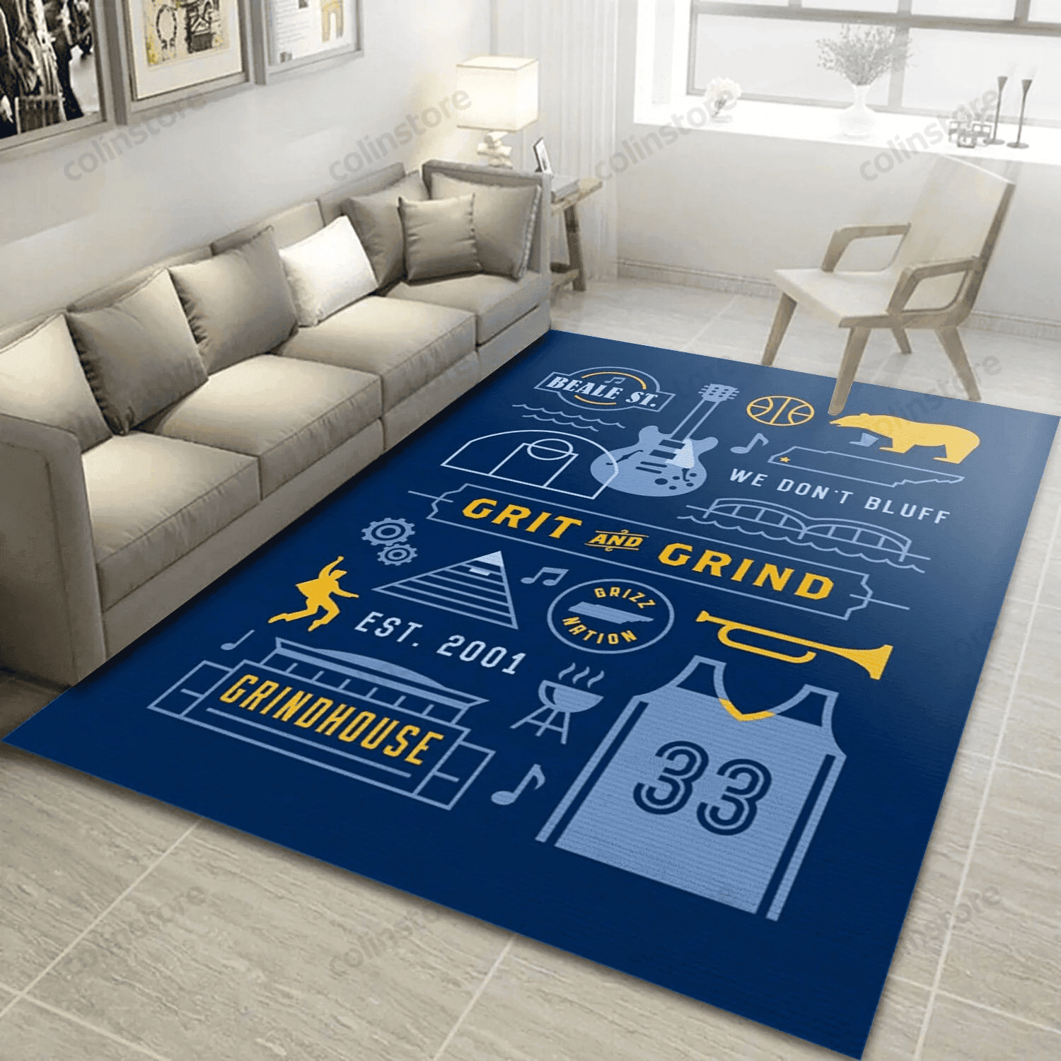 Memphis Grizzlies Grit Grind Rectangle Area Rug – Full Print Carpet For Living Room & Bedroom Home Decor