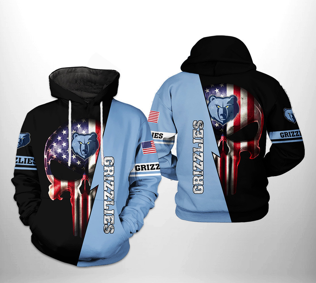 Memphis Grizzlies NBA US Flag Skull Team 3D All Over Print Hoodie & Zip Hoodie