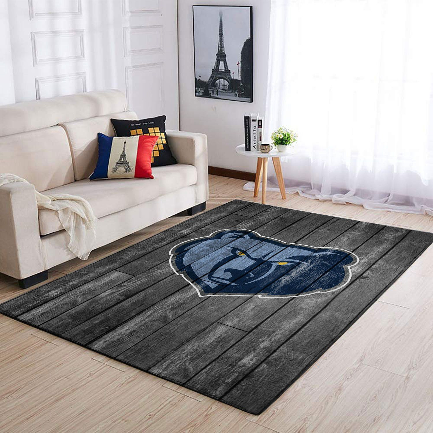 Memphis Grizzlies Team Logo Grey Wooden Rectangle Area Rug – Full Print Carpet For Living Room & Bedroom Home Decor