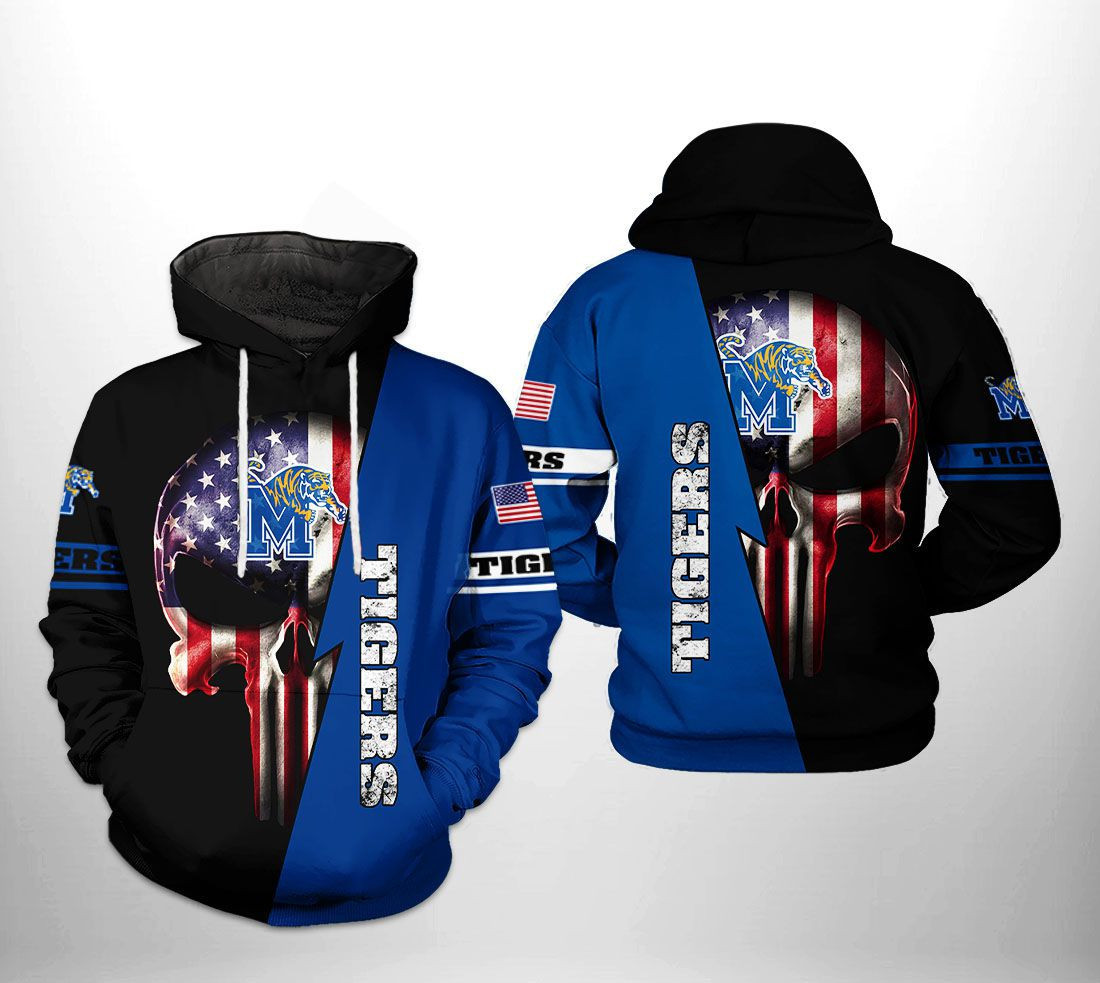 Memphis Tigers NCAA US Flag Skull 3D All Over Print Hoodie & Zip Hoodie
