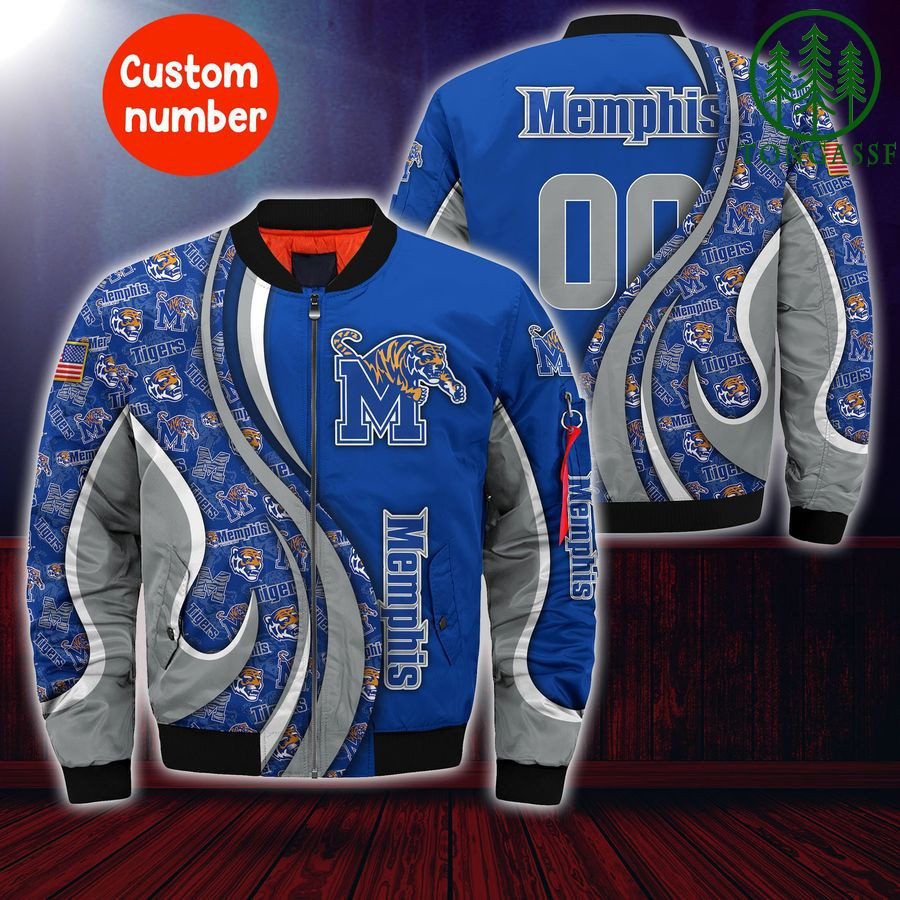 Memphis Tigers Personalized Name Number Blue Grey Bomber Jacket | NCAA College Team Jacket for Men & Women | Sports Fan Gift