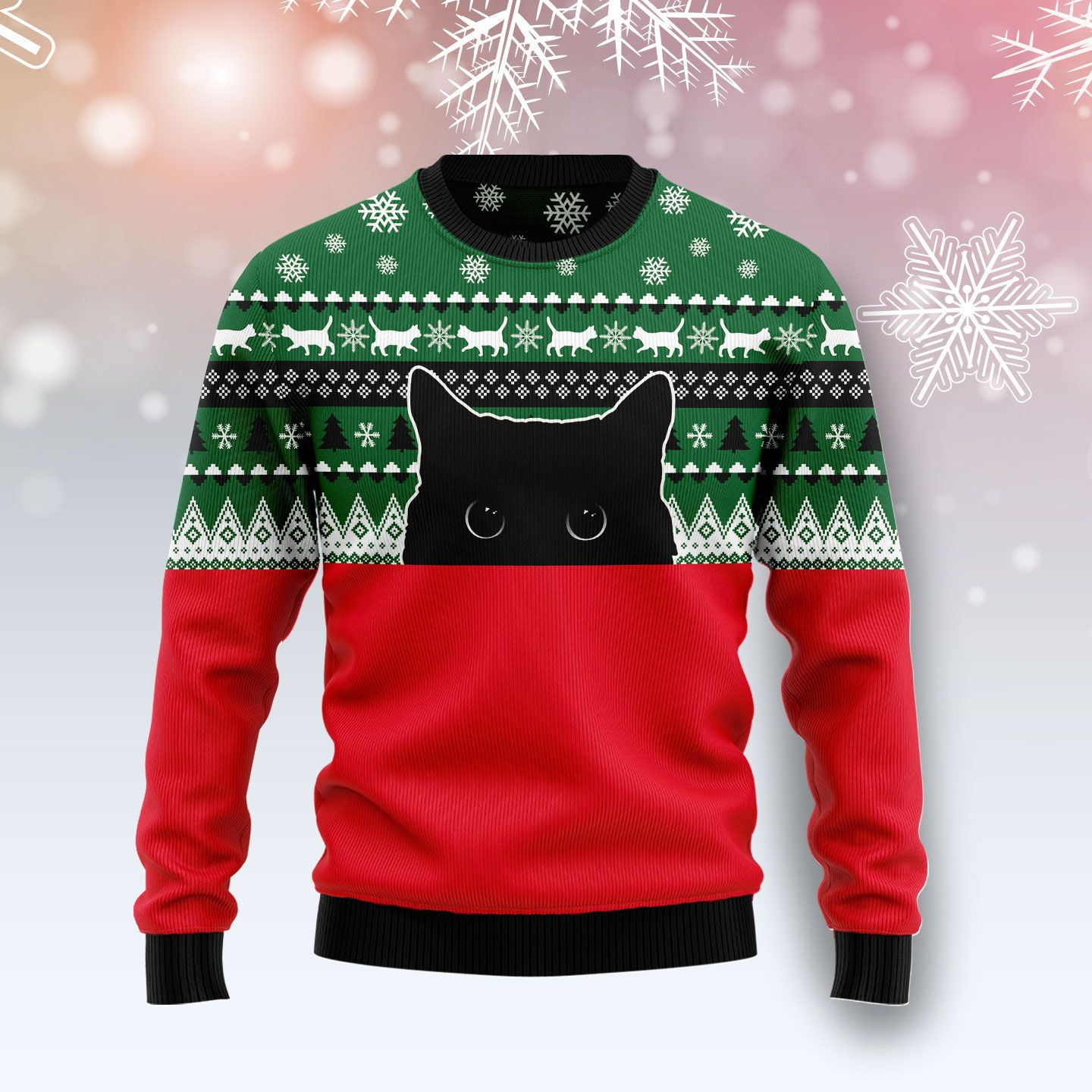 Meow Meow Black Cat Ugly Christmas Sweater, Perfect Holiday Gift