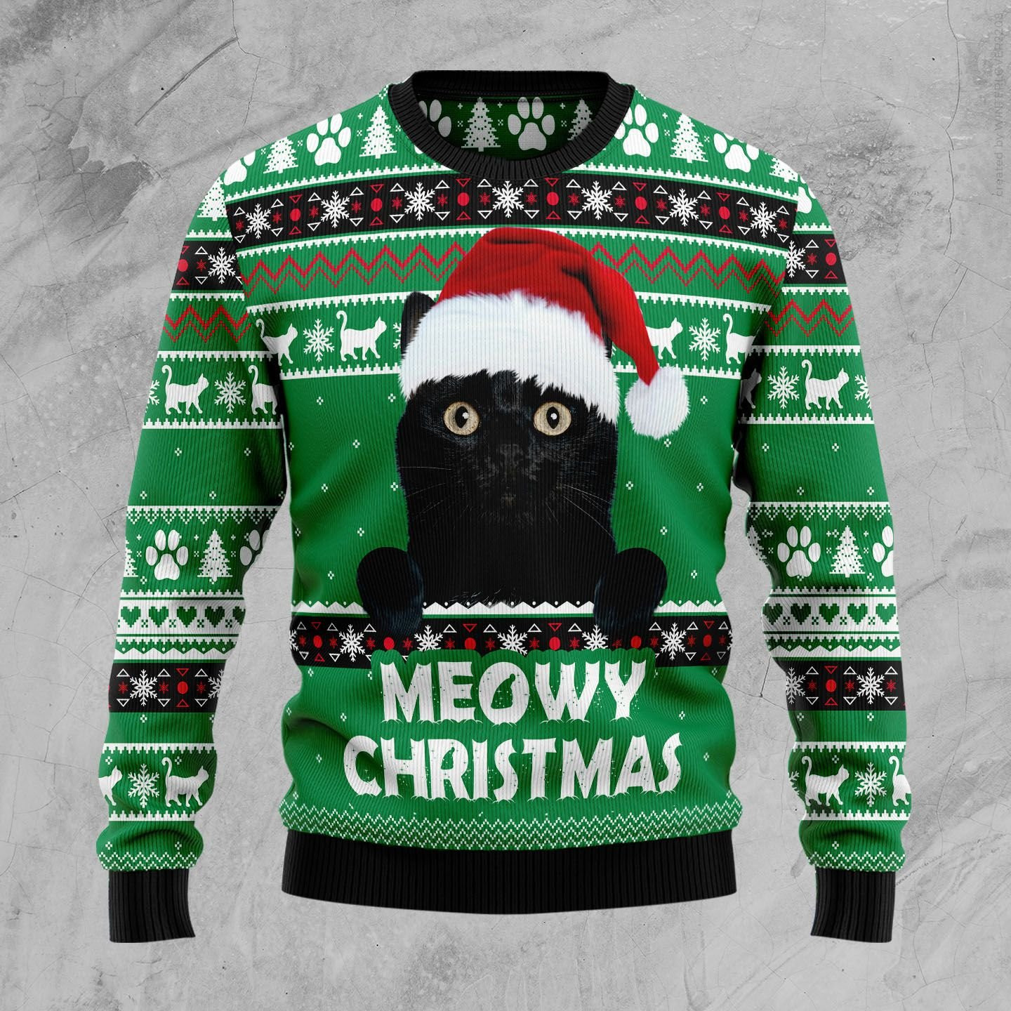 Meowy Black Cat Ugly Christmas Sweater, Perfect Holiday Gift