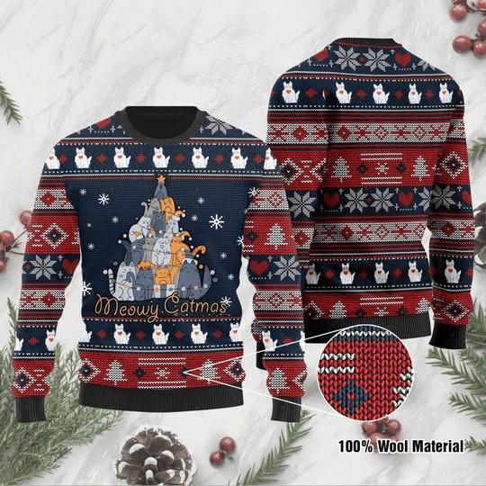 Meowy Catmas Christmas Cats Tree Ugly Christmas Sweater, Perfect Holiday Gift