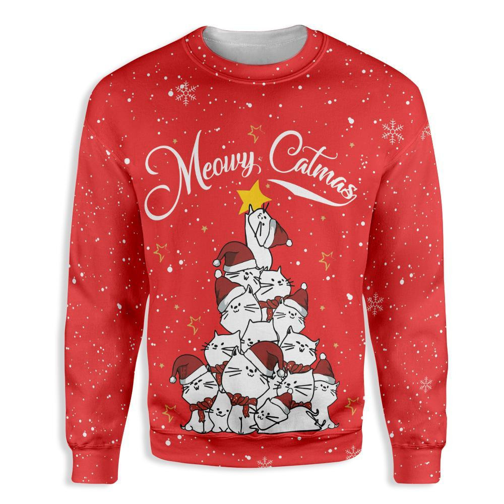 Meowy Catmas Christmas Tree Ugly Christmas Sweater, Perfect Holiday Gift