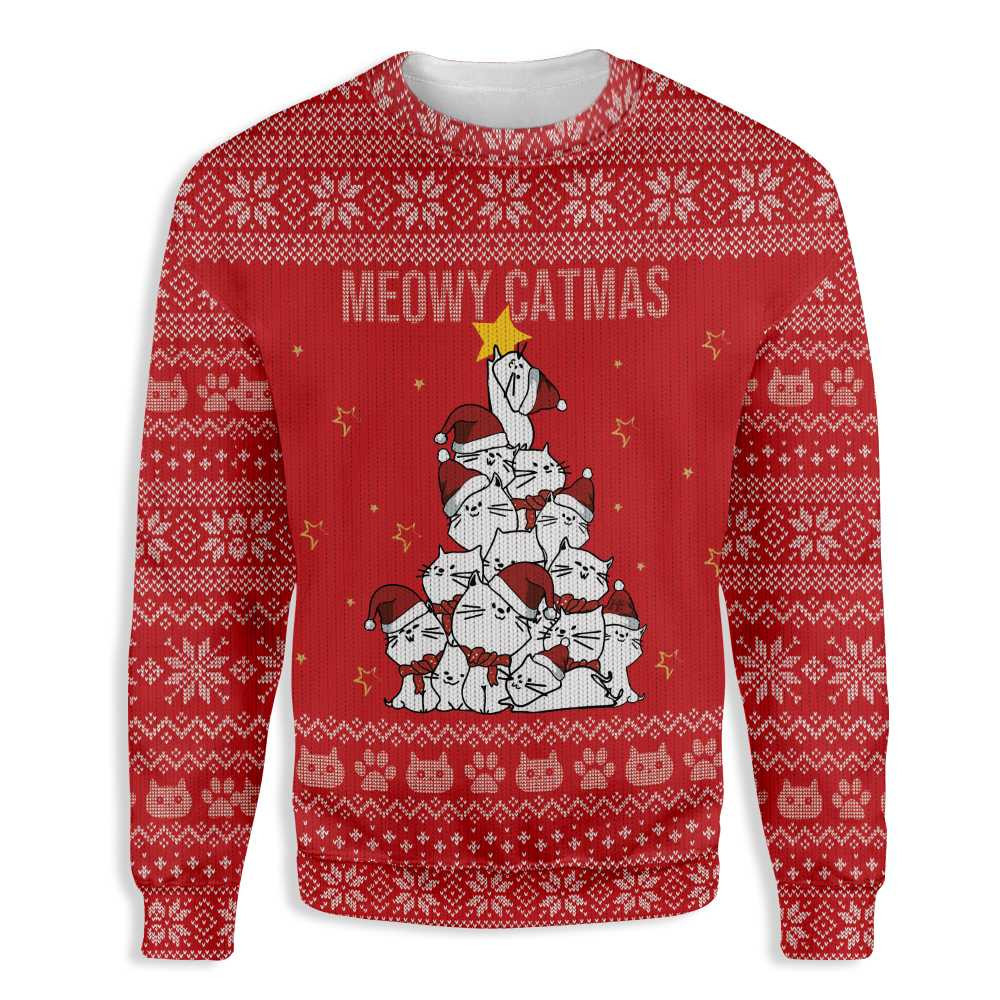 Meowy Catmas Christmas Tree Ugly Christmas Sweater, Perfect Holiday Gift