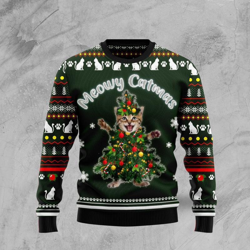 Meowy Catmas Ugly Christmas Sweater, Perfect Holiday Gift