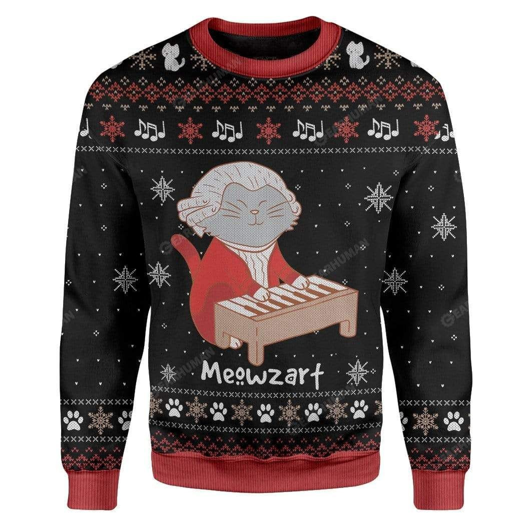 Meowzart For Cat Lovers Ugly Christmas Sweater,