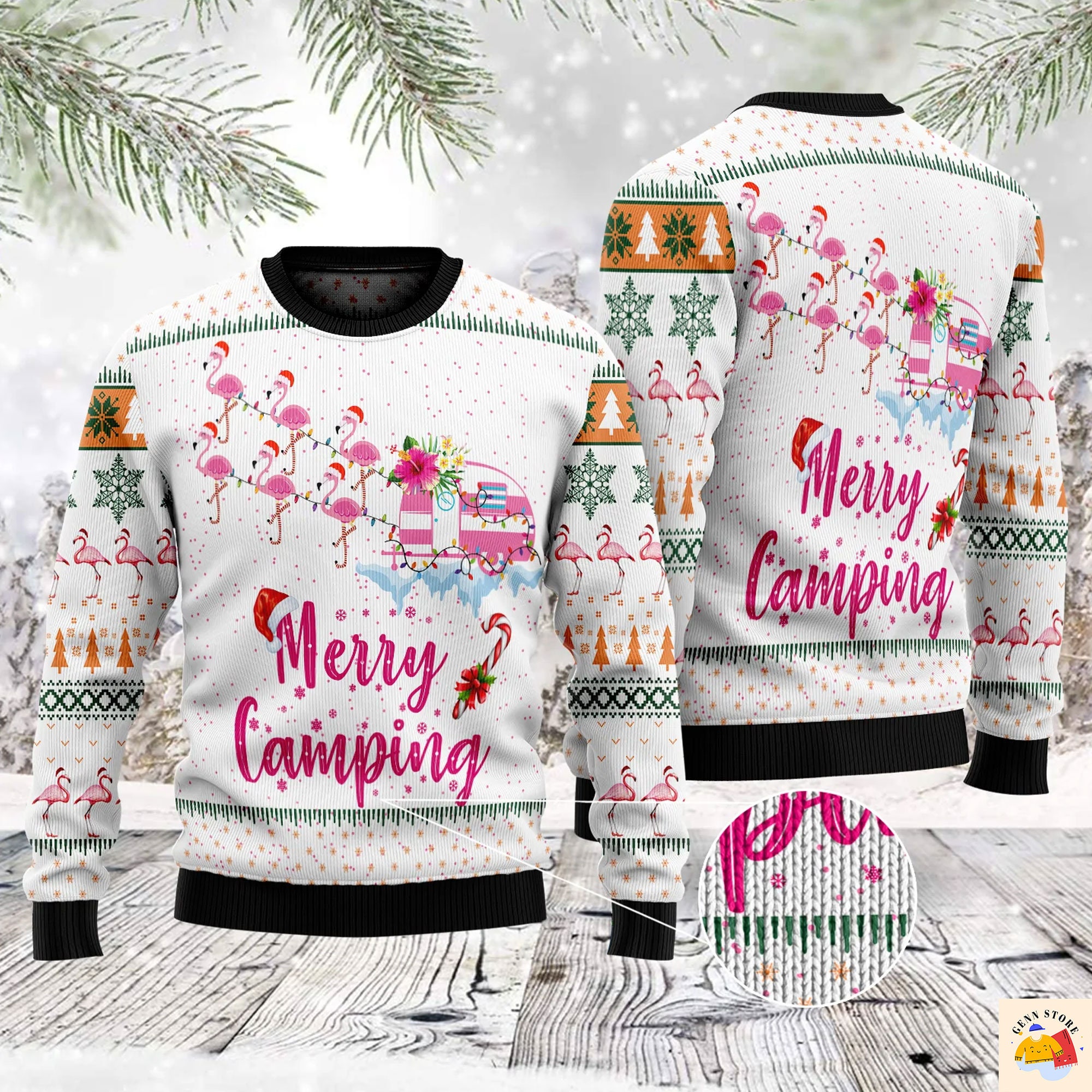 Merry Camping Flamingo Ugly Christmas Sweater