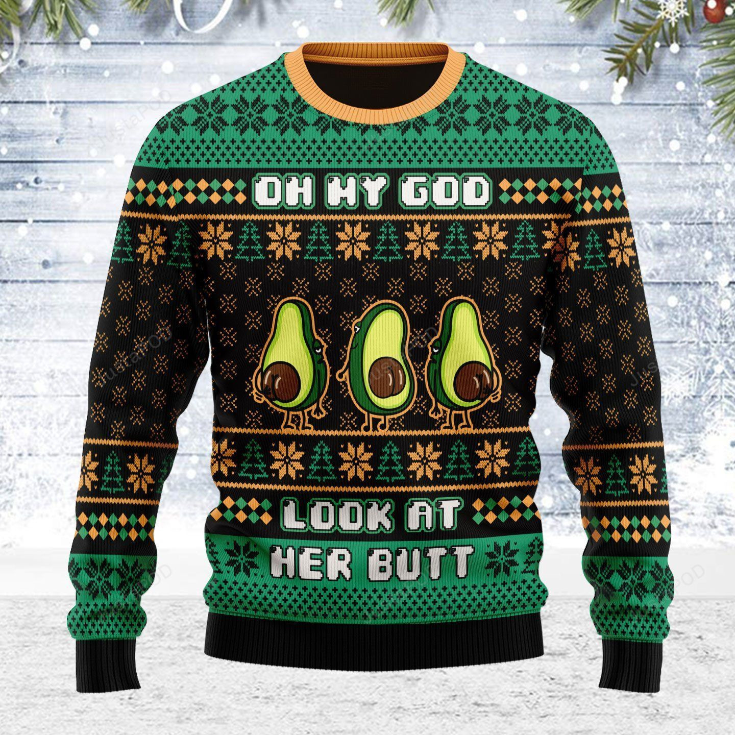 Merry Christmas Avocado Oh My God Look At Her Butt Ugly Christmas Sweater, Perfect Holiday Gift