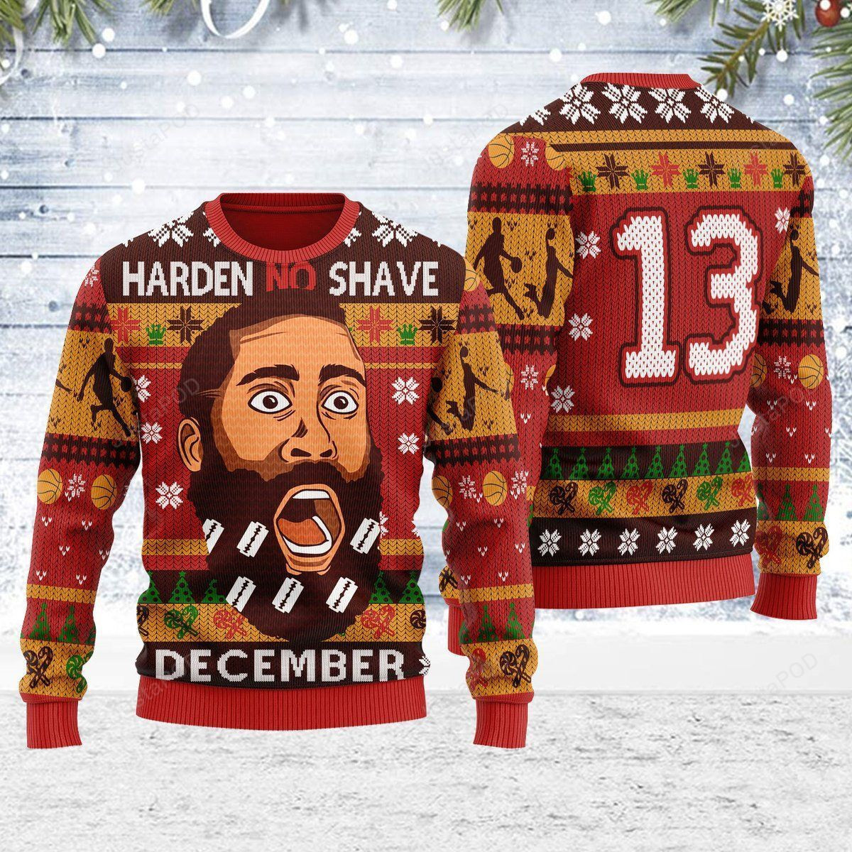 Merry Christmas Gearhomies Harden No Shave December Ugly Christmas Sweater, Perfect Holiday Gift