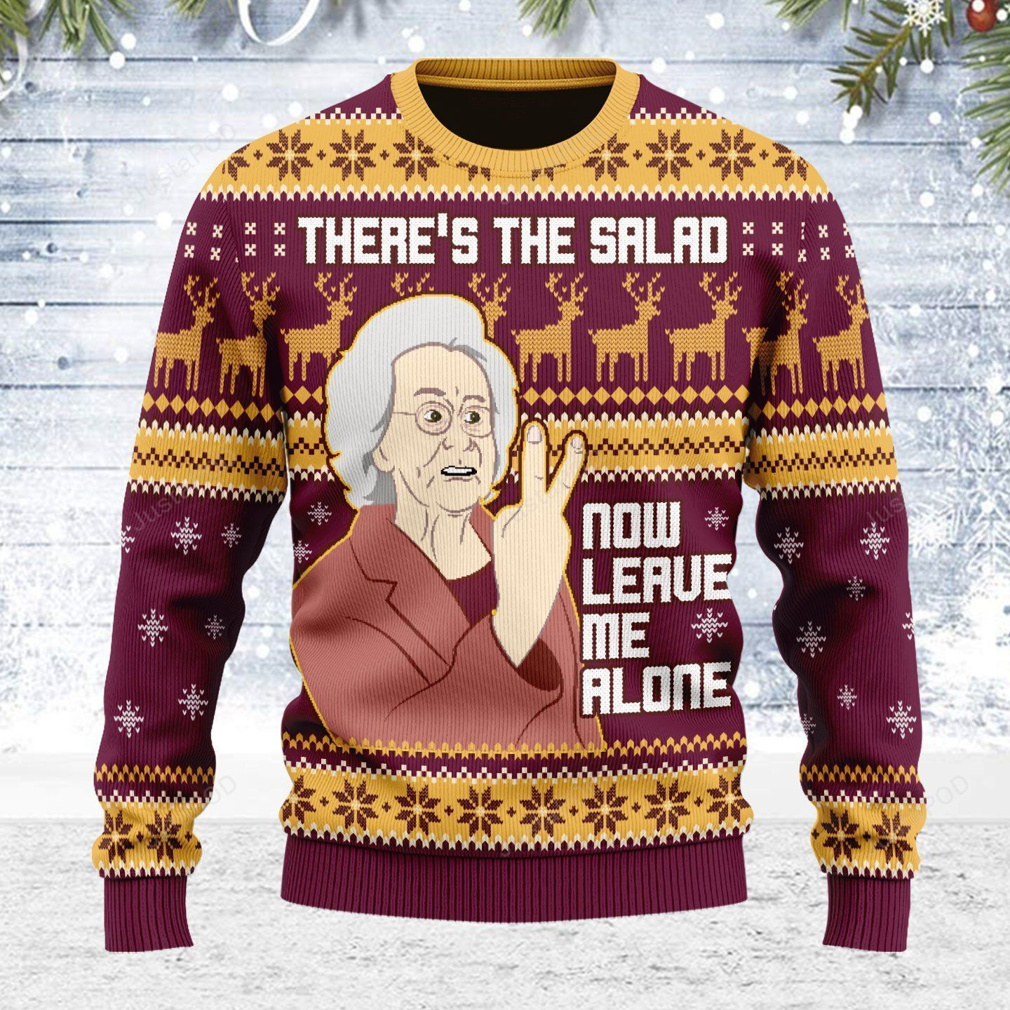 Merry Christmas Gearhomies There'S The Salad Now Leave Me Alone Ugly Christmas Sweater, Perfect Holiday Gift