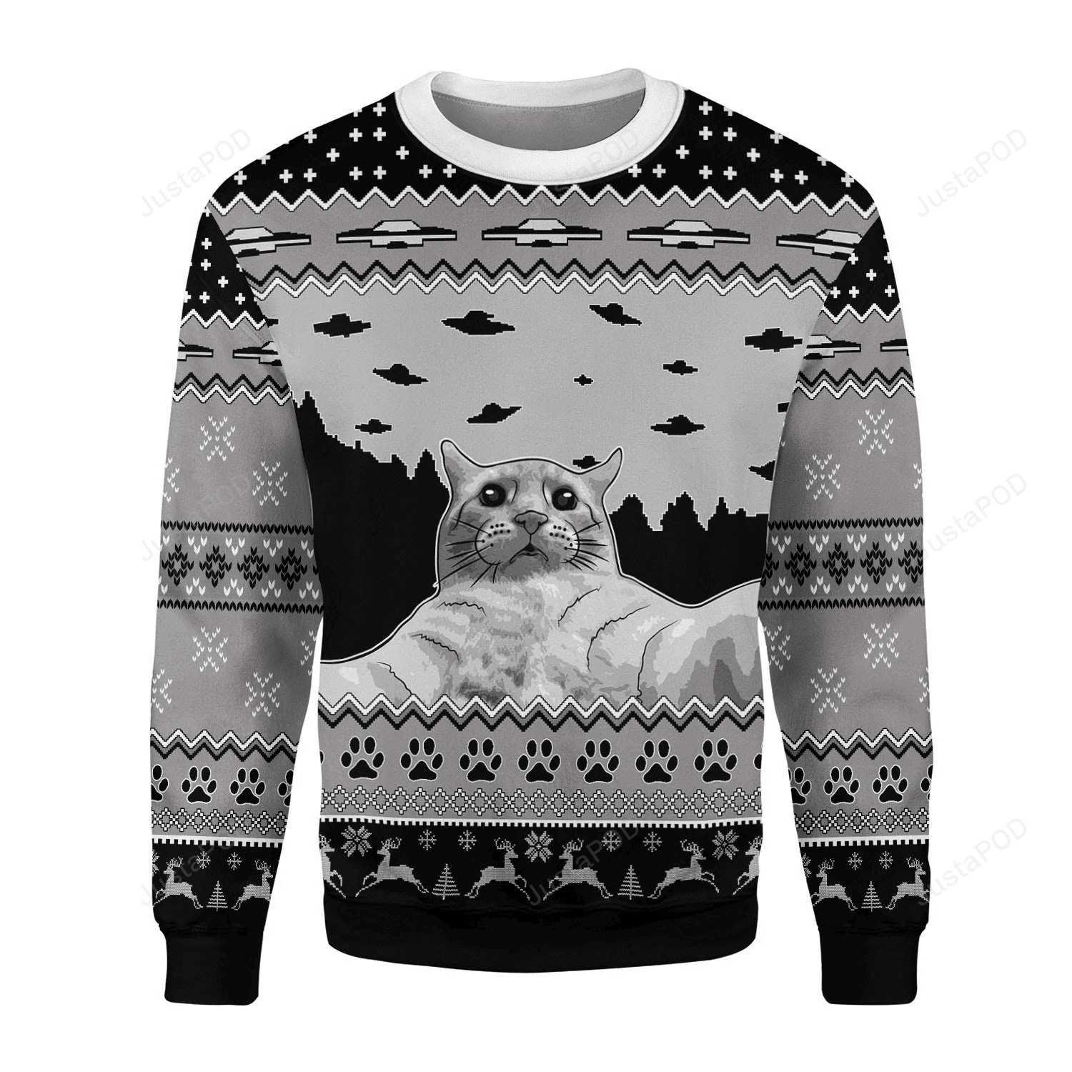 Merry Christmas Gearhomies Ufo Cat Funny Cat Selfie Ugly Christmas Sweater, Perfect Holiday Gift