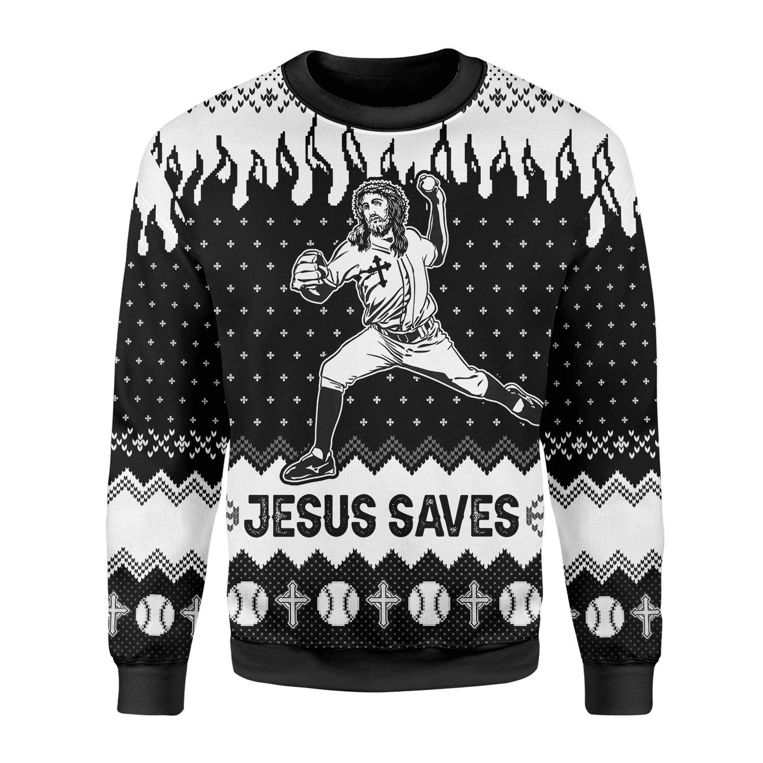Merry Christmas Jesus Saves Baseball For Unisex Ugly Christmas Sweater,