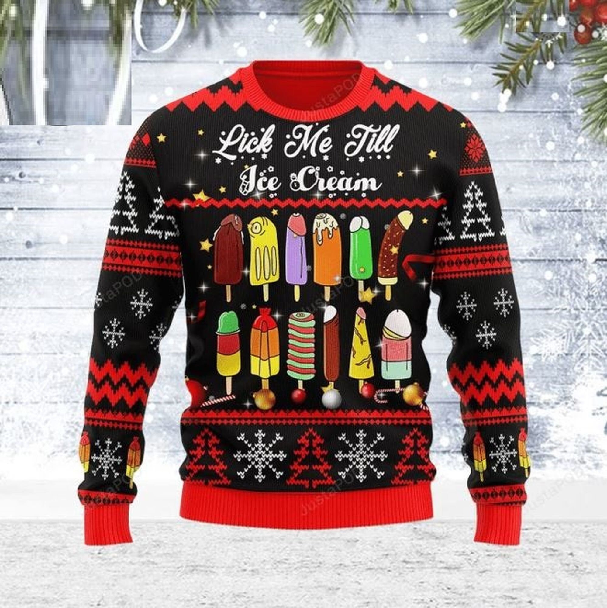 Merry Christmas Lick Me Till Ice Cream Ugly Christmas Sweater