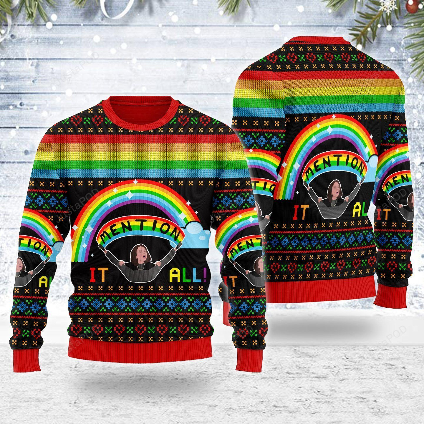 Merry Christmas Mention It All Rainbow For Unisex Ugly Christmas Sweater,
