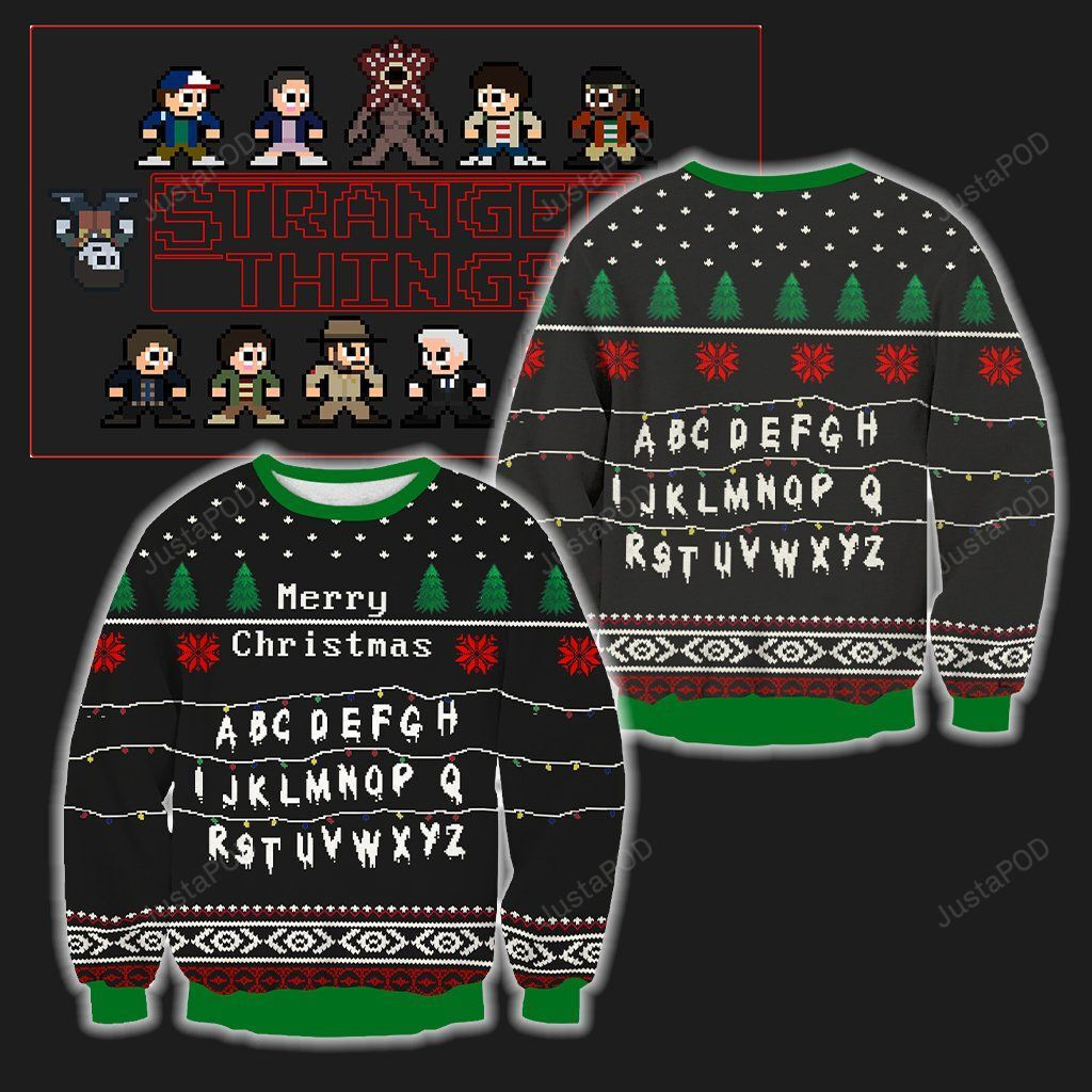 Merry Christmas Stranger Things Alphabet Ugly Christmas Sweater, Perfect Holiday Gift