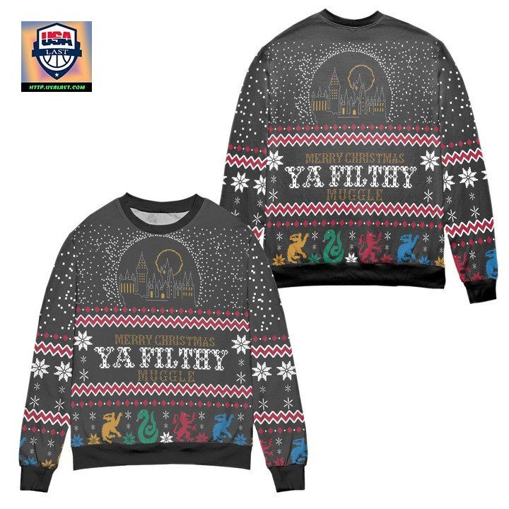 Merry Christmas Ya Filthy Muggle Hogwarts Harry Potter Ugly Christmas Sweater Black