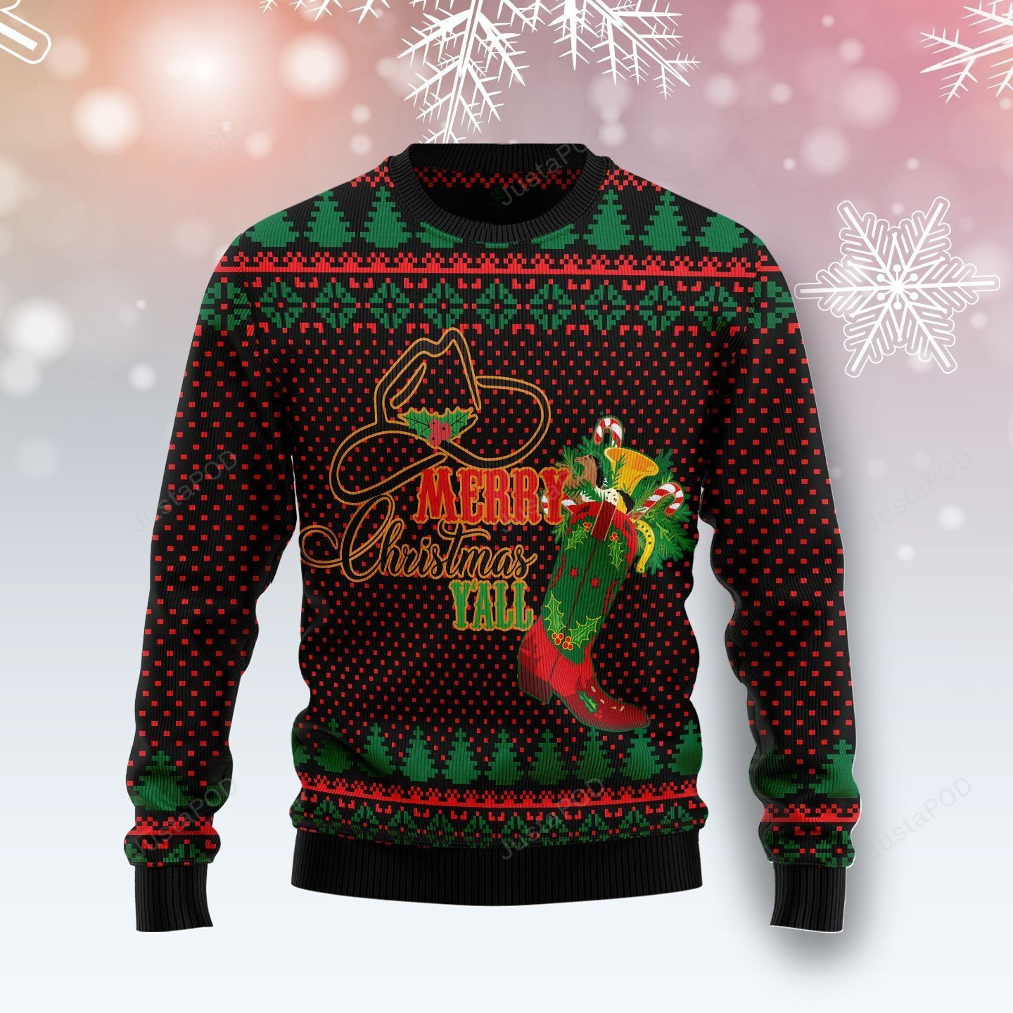 Merry Christmas Y?All Cowboy Boot Ugly Christmas Sweater, Perfect Holiday Gift