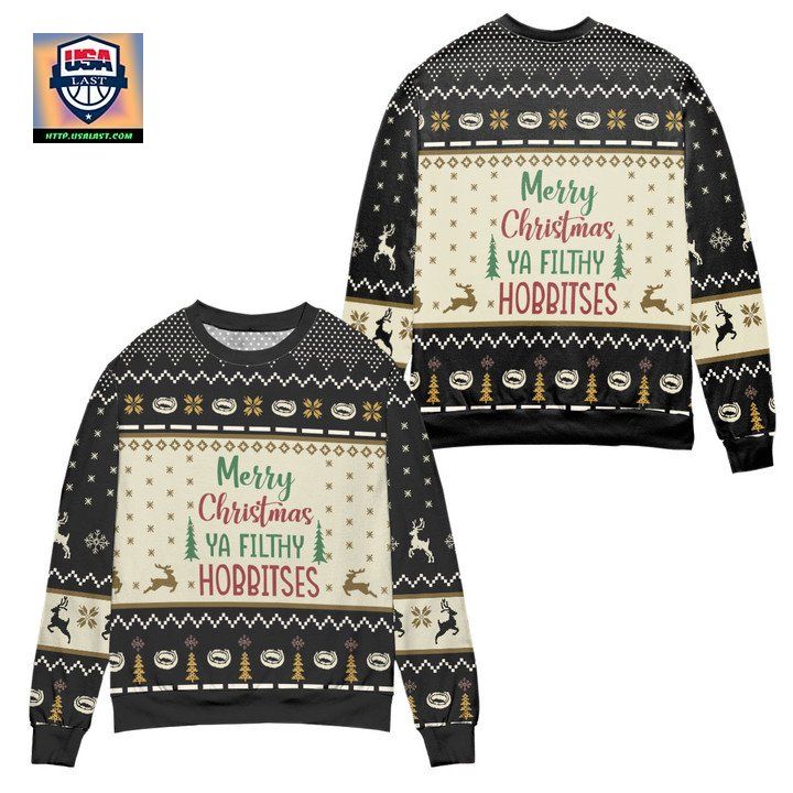 Merry Christmas You Filthy Hobbitses Ugly Christmas Sweater Black