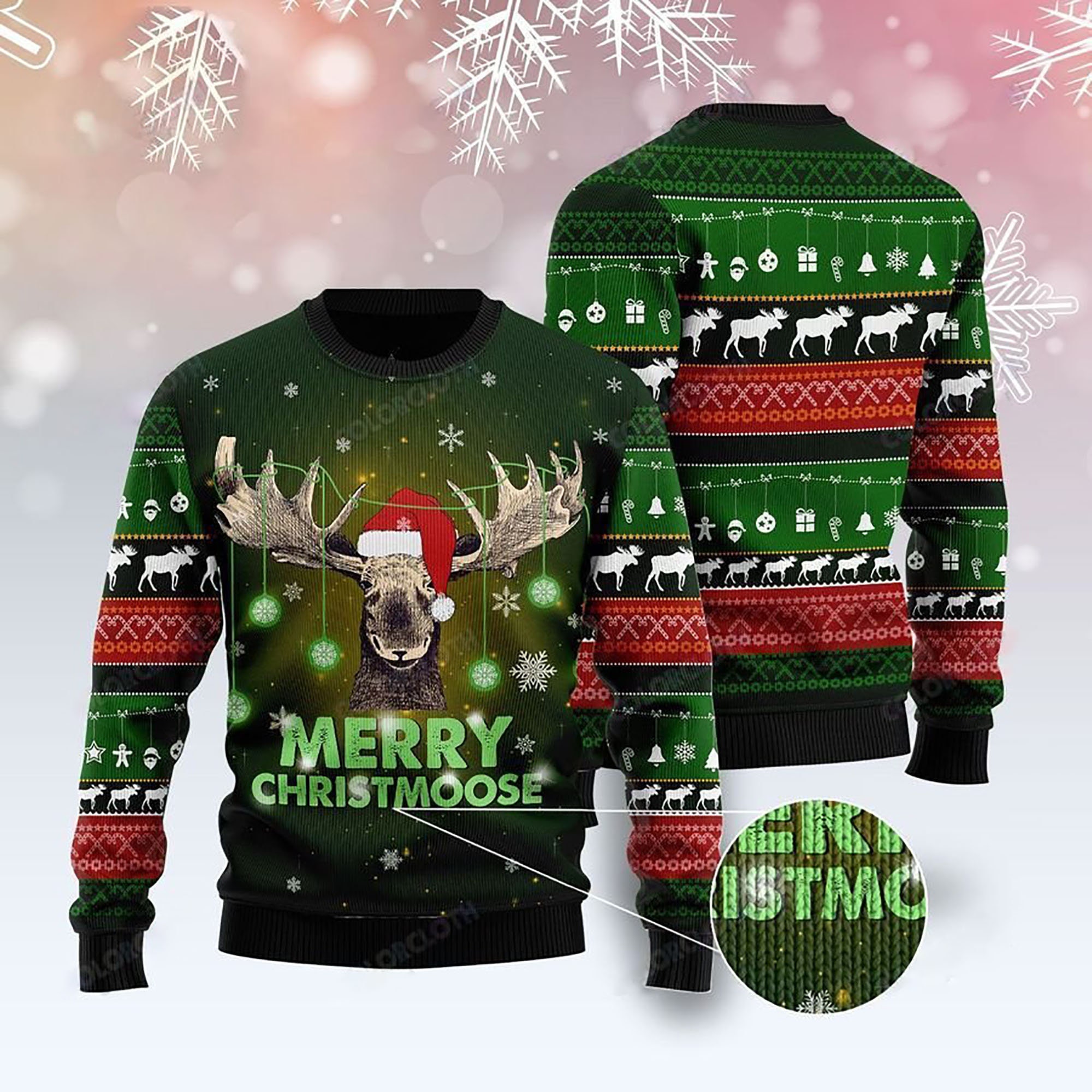 Merry Christmoose Christmas Green Ugly Christmas Sweater