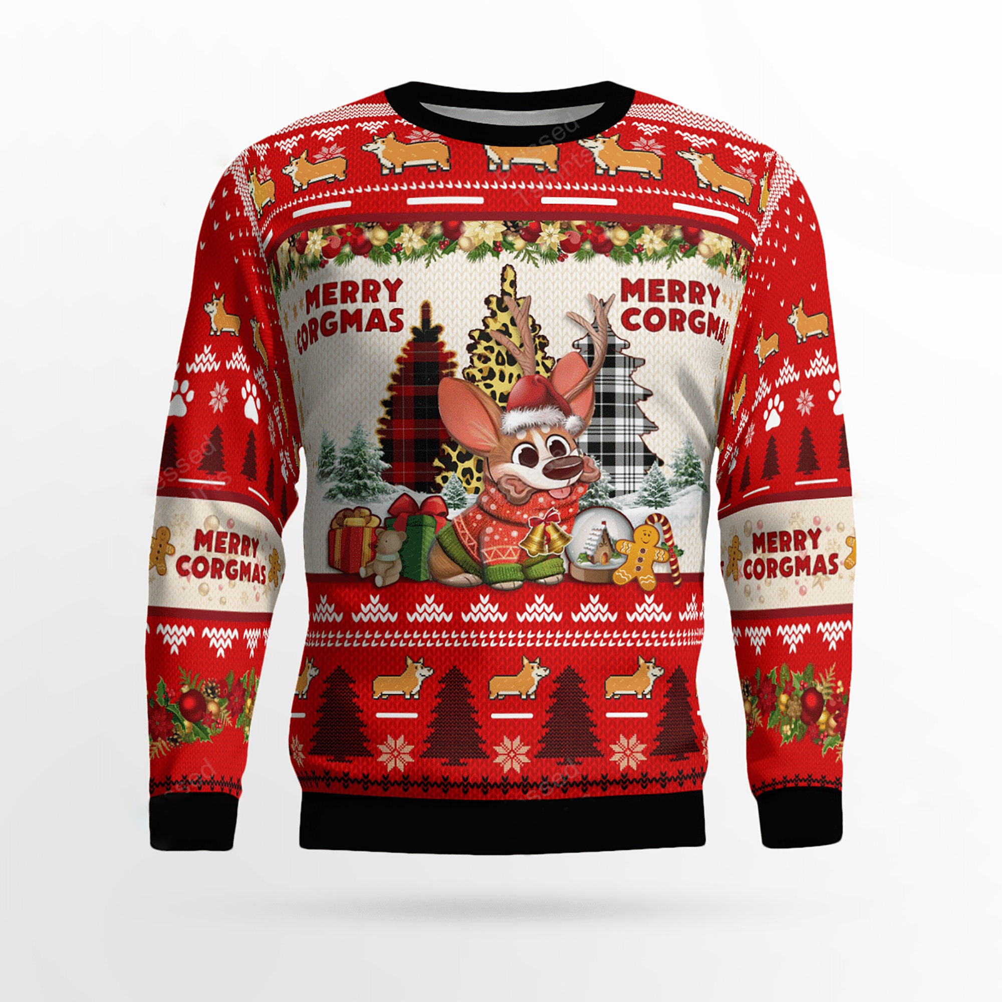 Merry Cogmas Lovely Corgi And Reindeer Ugly Christmas Sweater