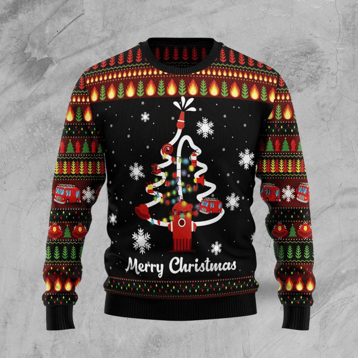 Merry Firefighter Ugly Christmas Sweater, Perfect Holiday Gift