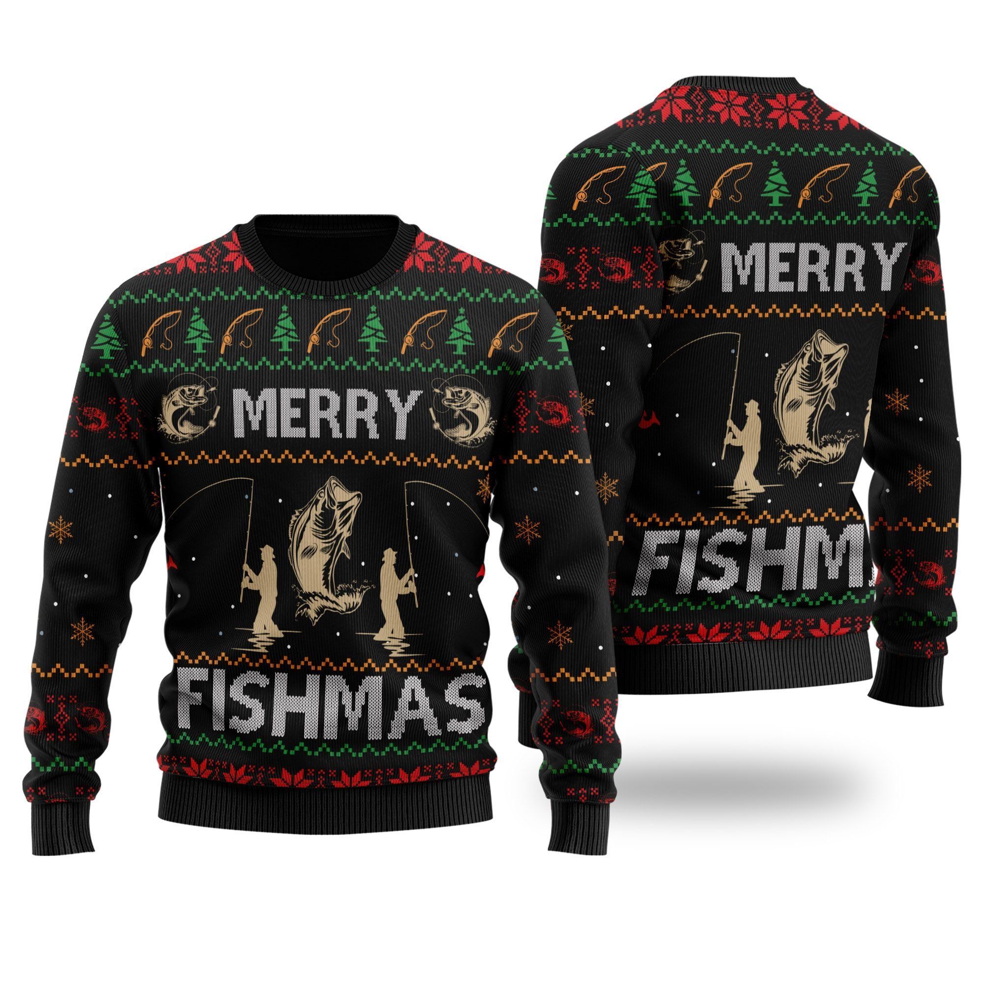 Merry Fishmas Fishing Image Fish Noel Pattern Ugly Christmas Sweater For Fishermen Lovers On Christmas Days