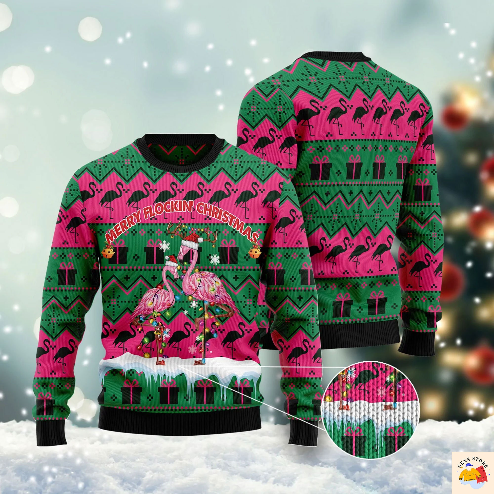 Merry Flockin' Christmas Flamingo Ugly Christmas Sweater