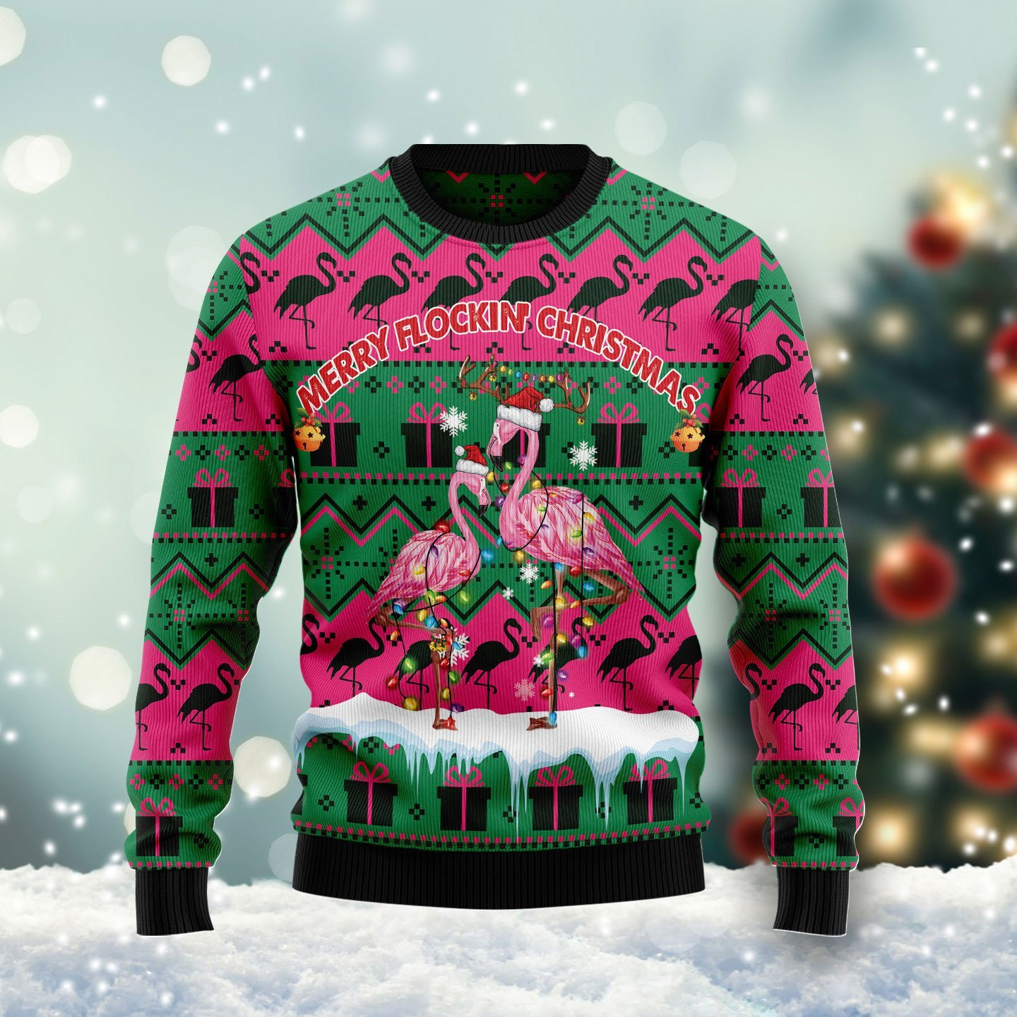 Merry Flockin Christmas Flamingo Ugly Christmas Sweater, Perfect Holiday Gift