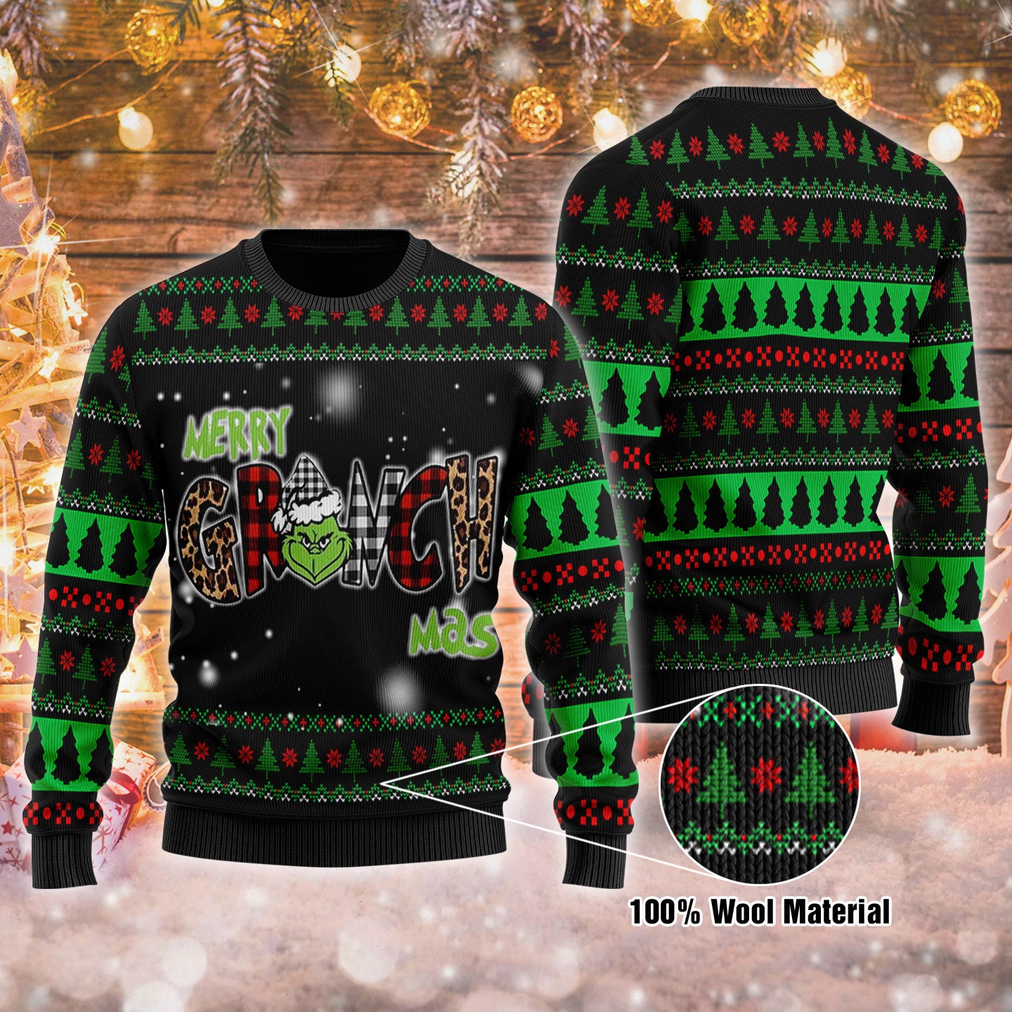 Merry Grinch Mas Christmas Wool Ugly Knitted Ugly Christmas Sweater