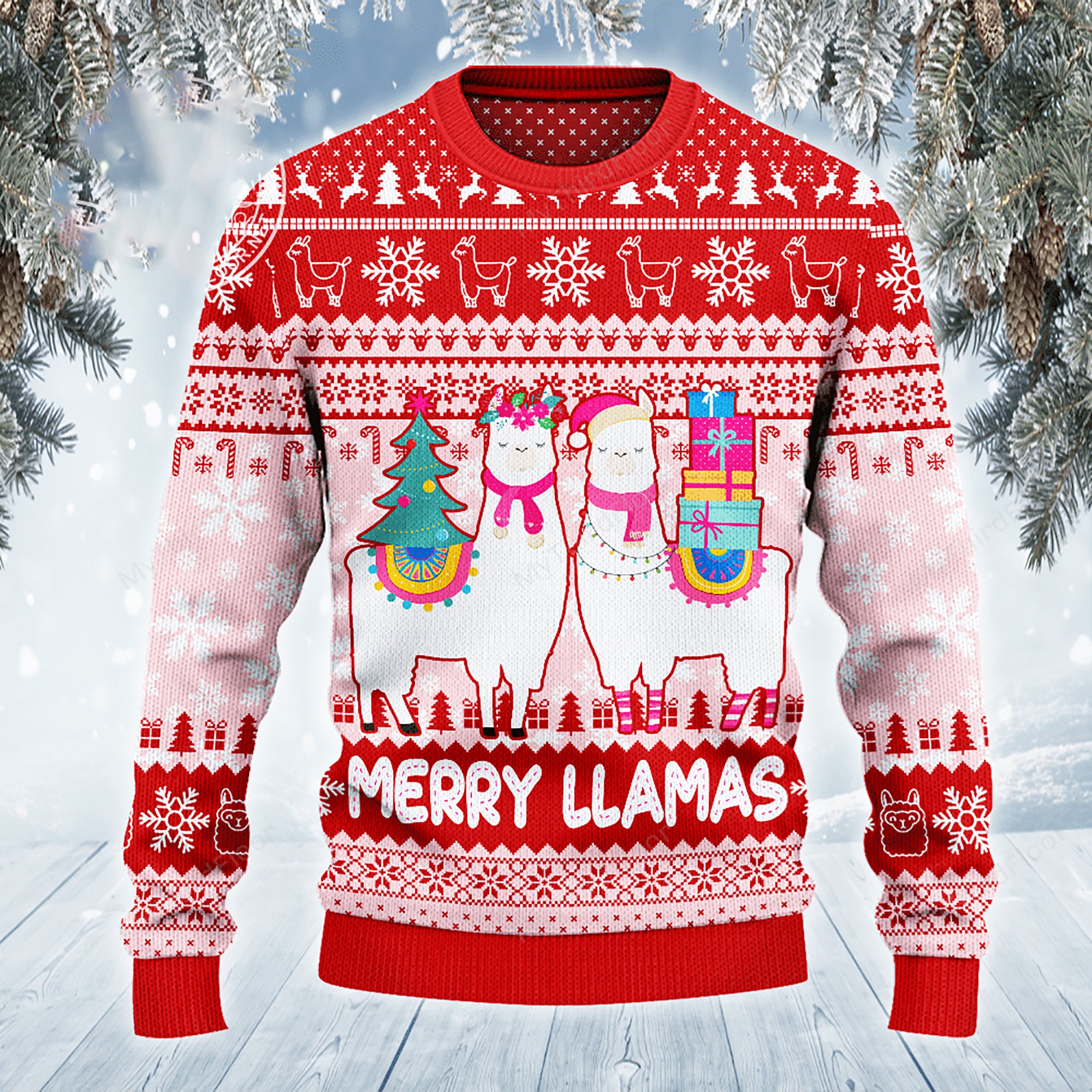 Merry Llamas Christmas Gift Ugly Christmas Sweater