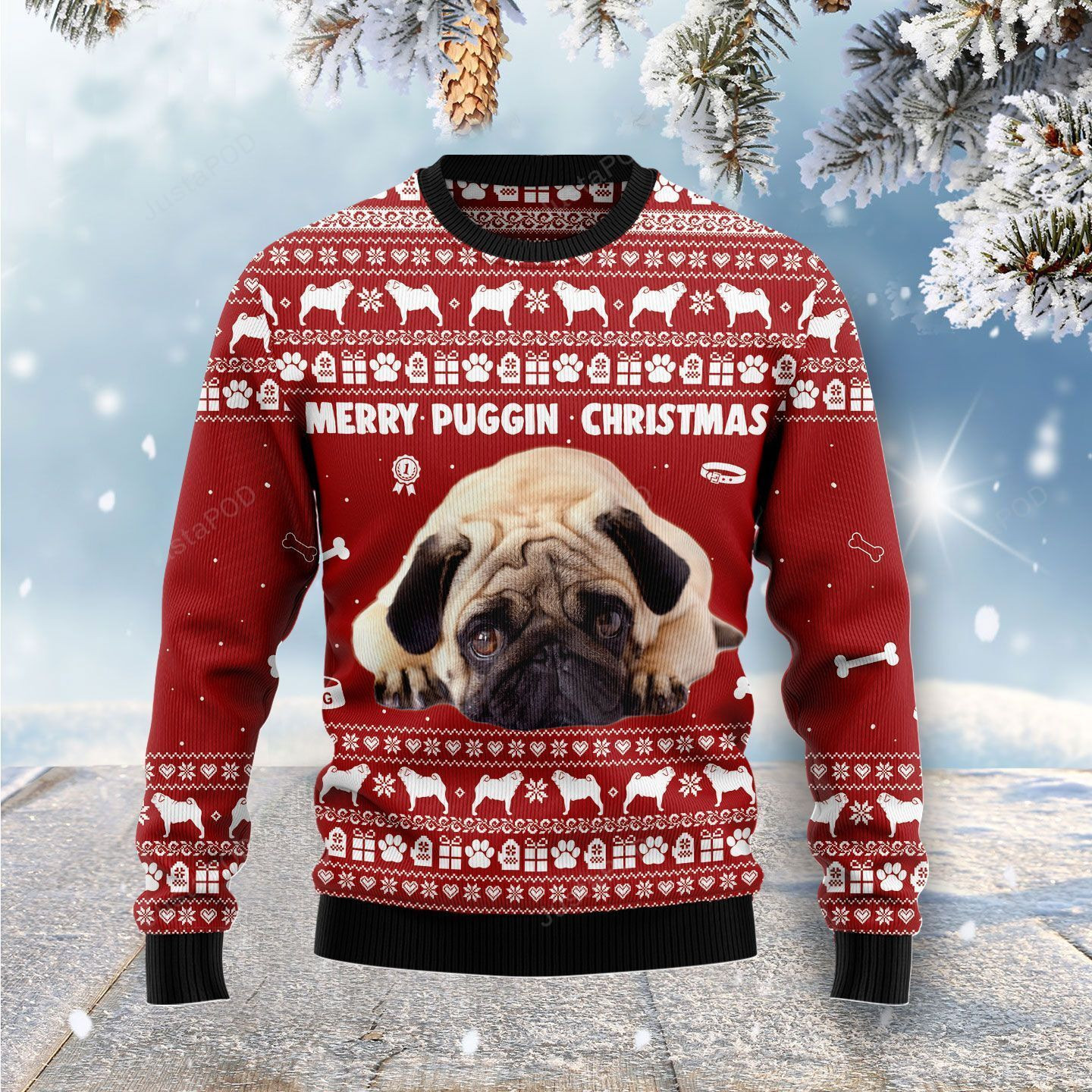 Merry Puggin Ugly Christmas Sweater, Perfect Holiday Gift
