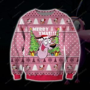 Merry Xmas Courage The Cowardly Dog Ugly Christmas Sweater, Perfect Holiday Gift
