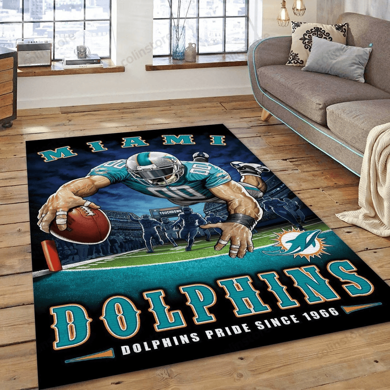 Miami Dolphin 3D Rectangle Area Rug – Full Print Carpet For Living Room & Bedroom Home Decor