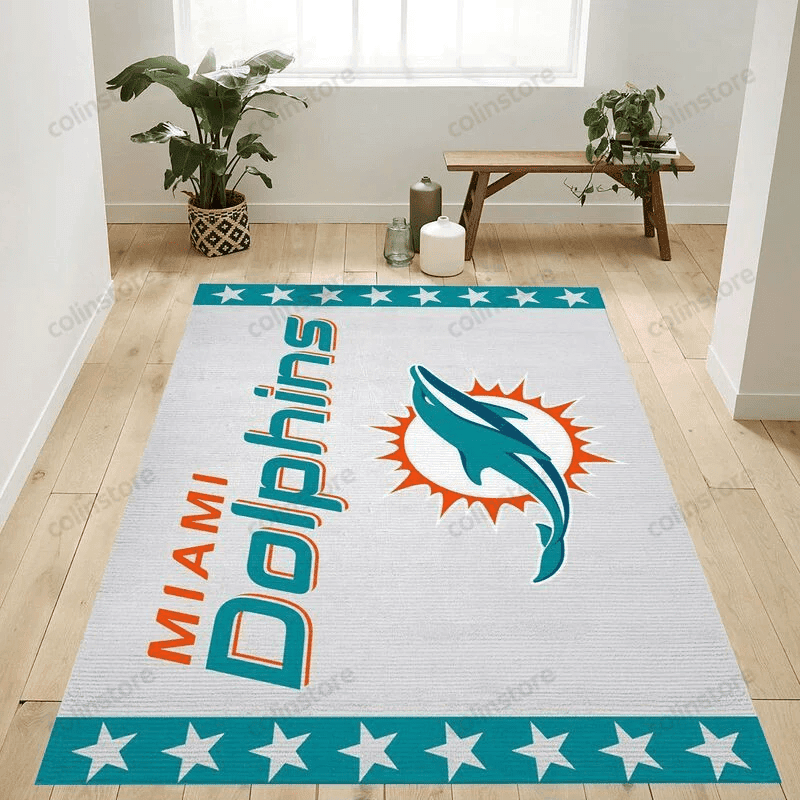 Miami Dolphins 1 3D Rectangle Area Rug – Full Print Carpet For Living Room & Bedroom Home Decor