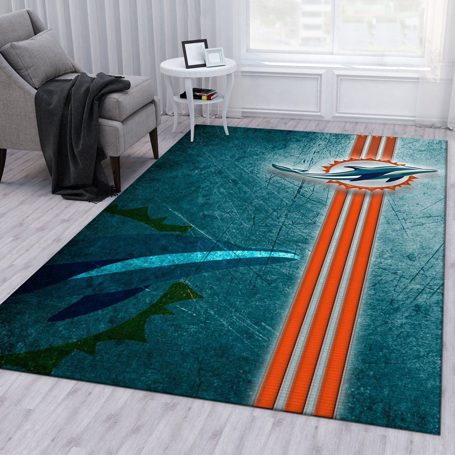 Miami Dolphins 12 Rectangle Area Rug – Full Print Carpet For Living Room & Bedroom Home Decor