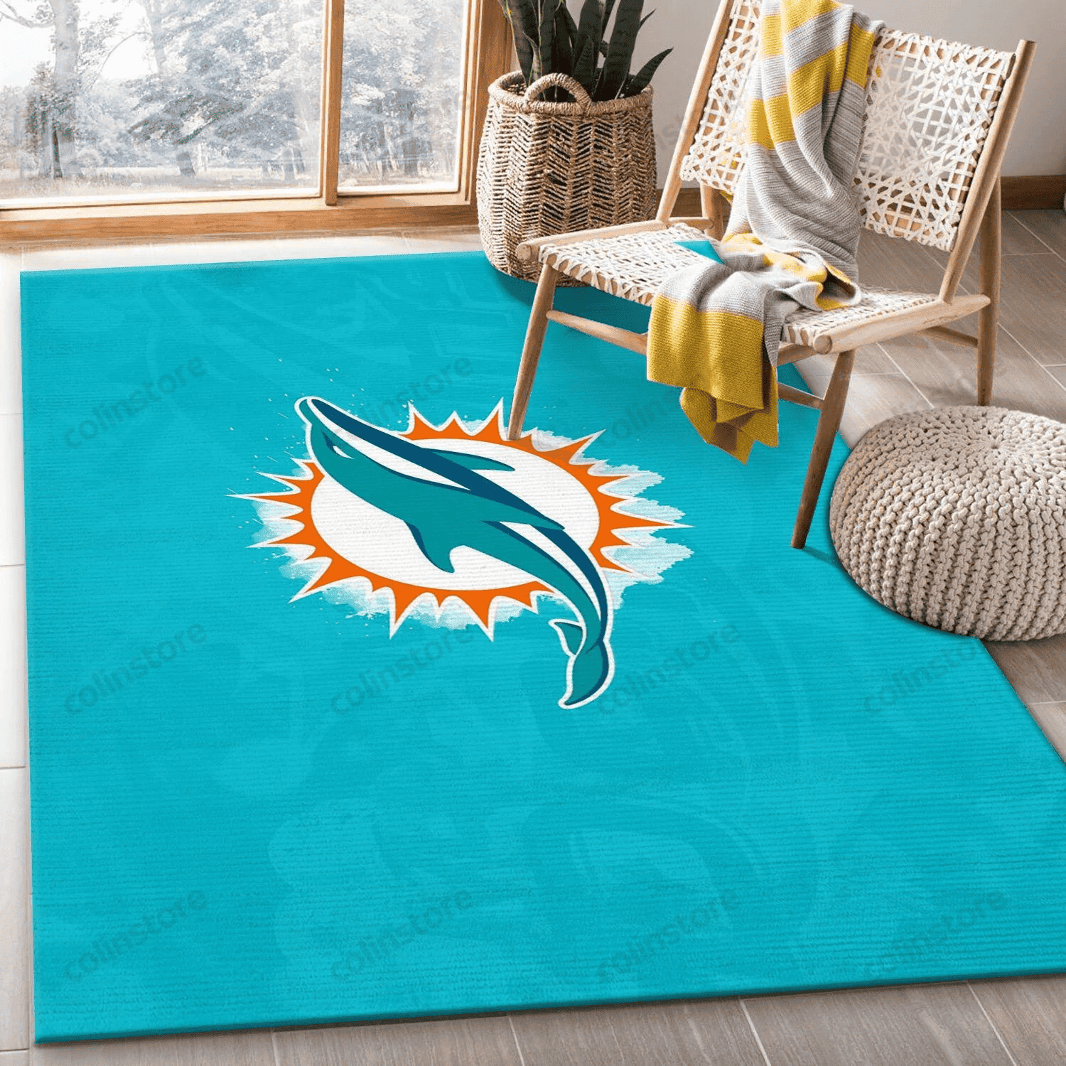 Miami Dolphins 4 Rectangle Area Rug – Full Print Carpet For Living Room & Bedroom Home Decor